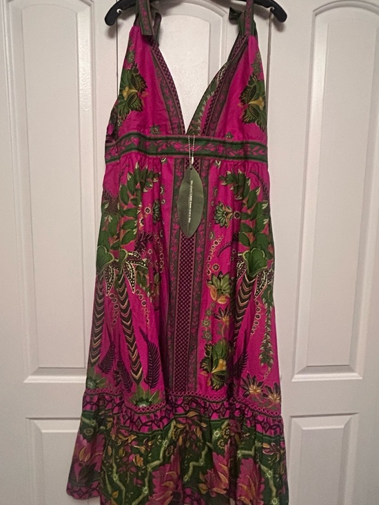 FARM Rio Dresses & Skirts - FARM Rio Pink Floral Halter Maxi Dress with Green Accents